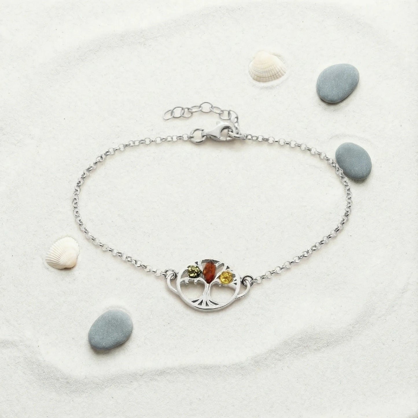 Bracelet arbre de vie ambre navette modèle 93MR argent - zoom