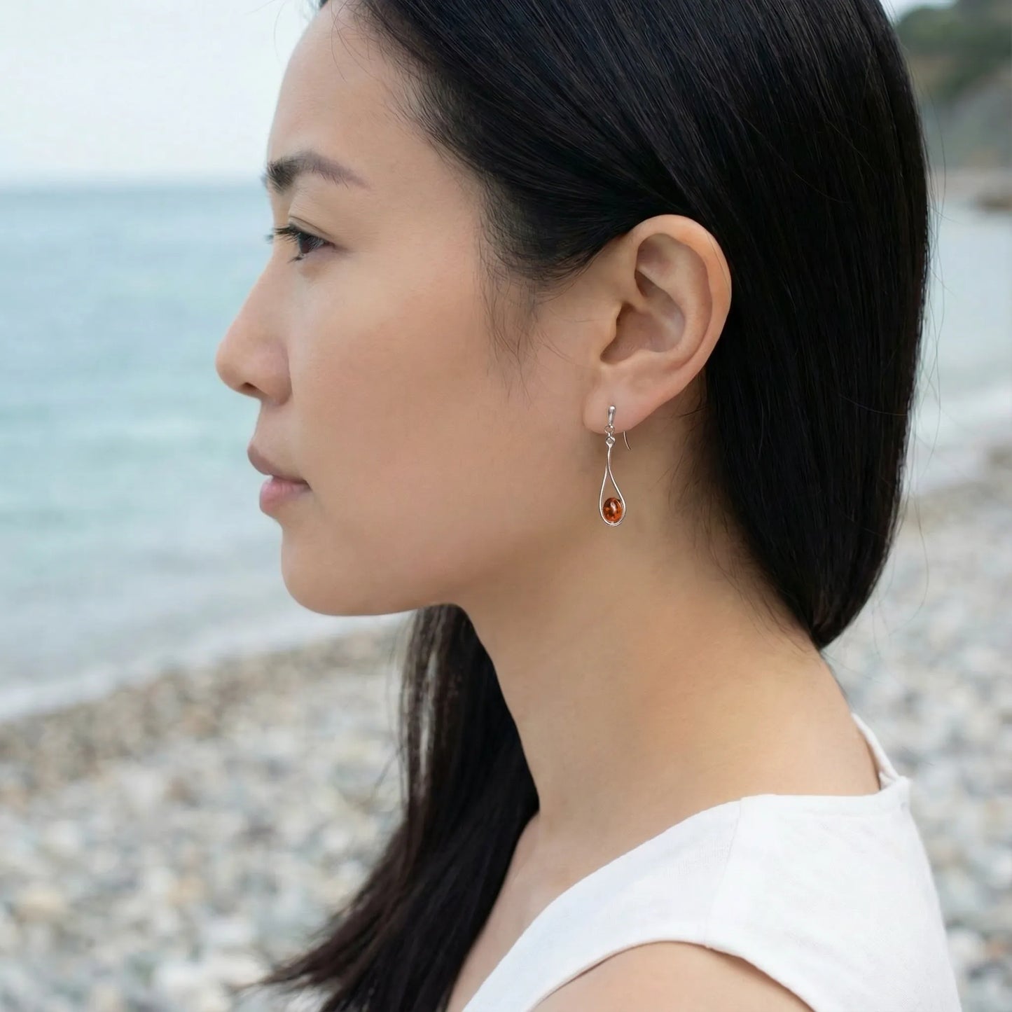 Ambre Cognac boucle d'oreille Argent rhodié 925