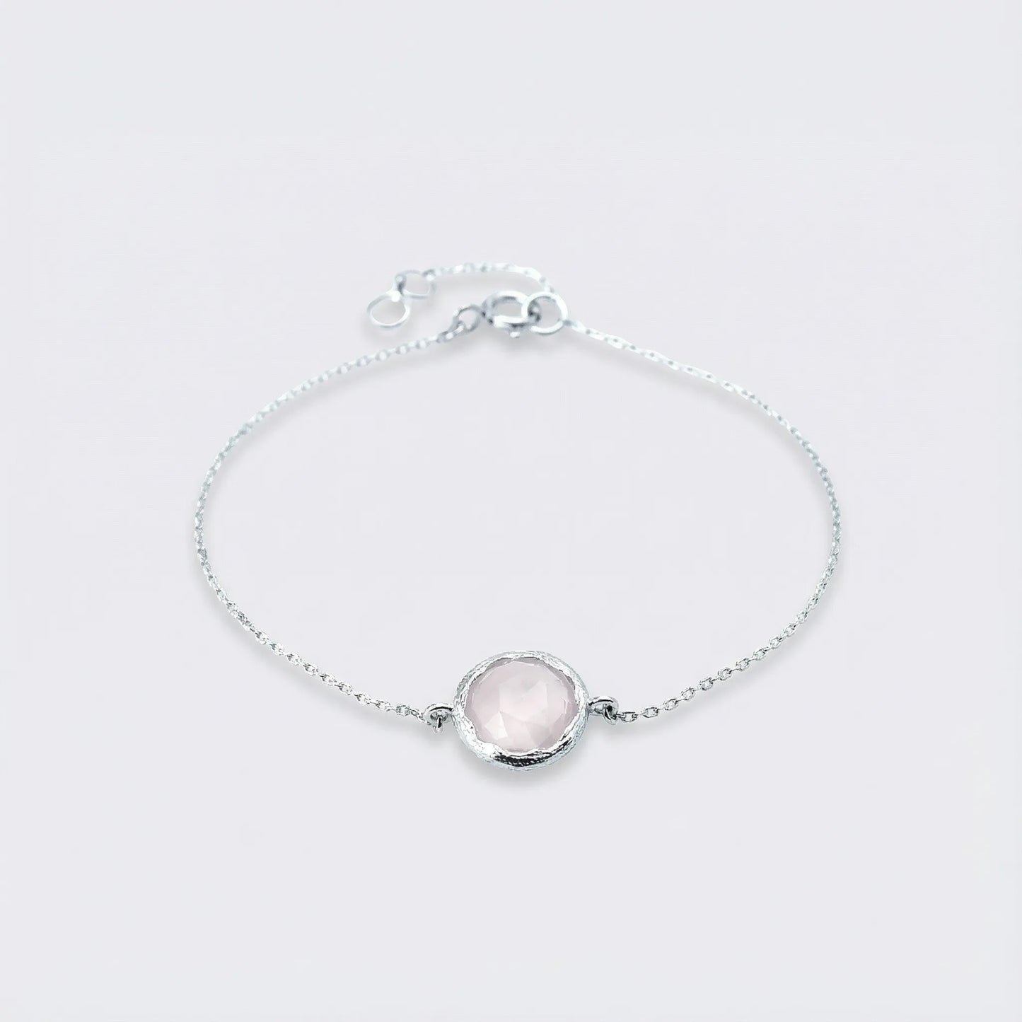 Bracelet quartz rose naturel en argent rhodié 925