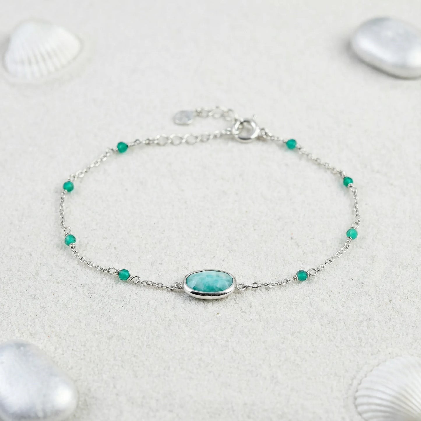 Bracelet amazonite onyx ajustable argent rhodié 925 - zoom