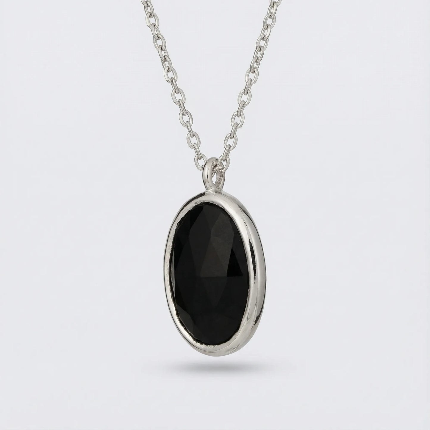Collier onyx noir naturel en argent rhodié 925