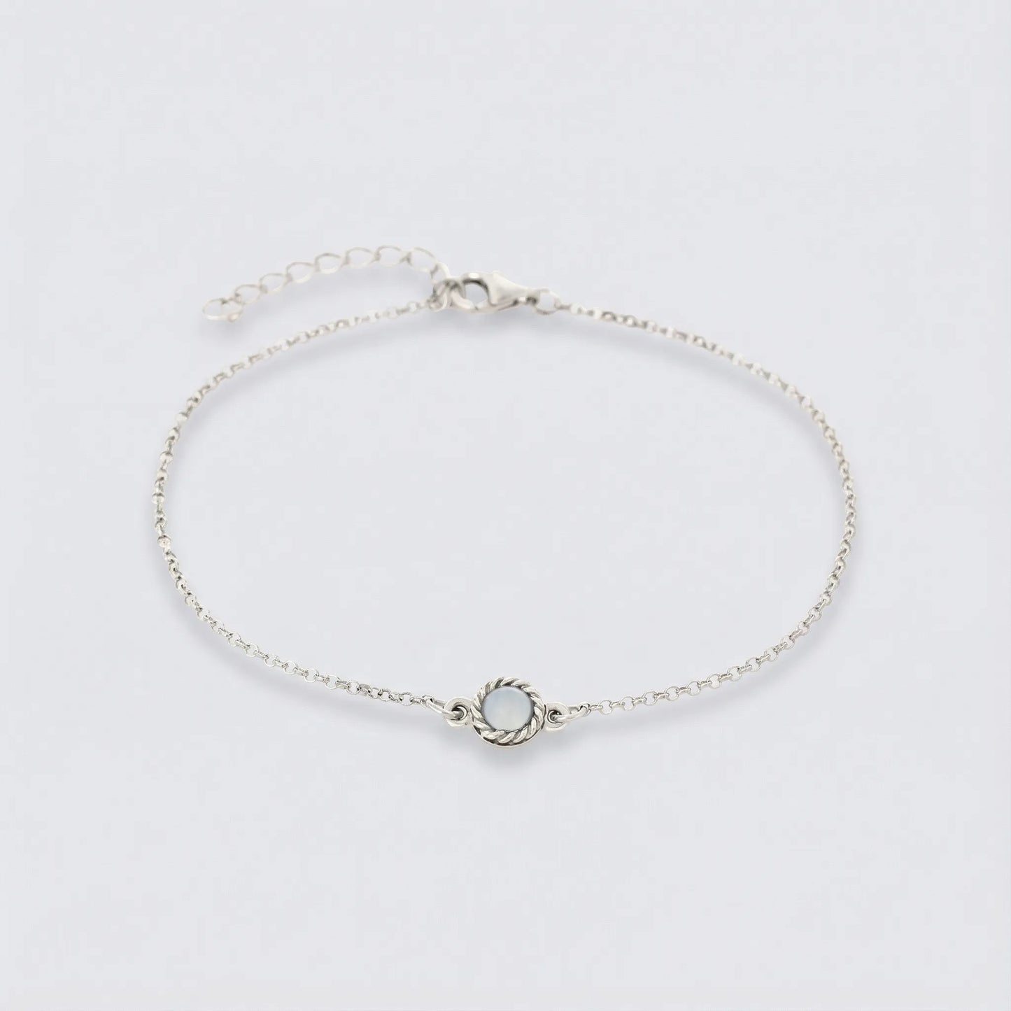 Bracelet ronde agate bleue en argent rhodié 925