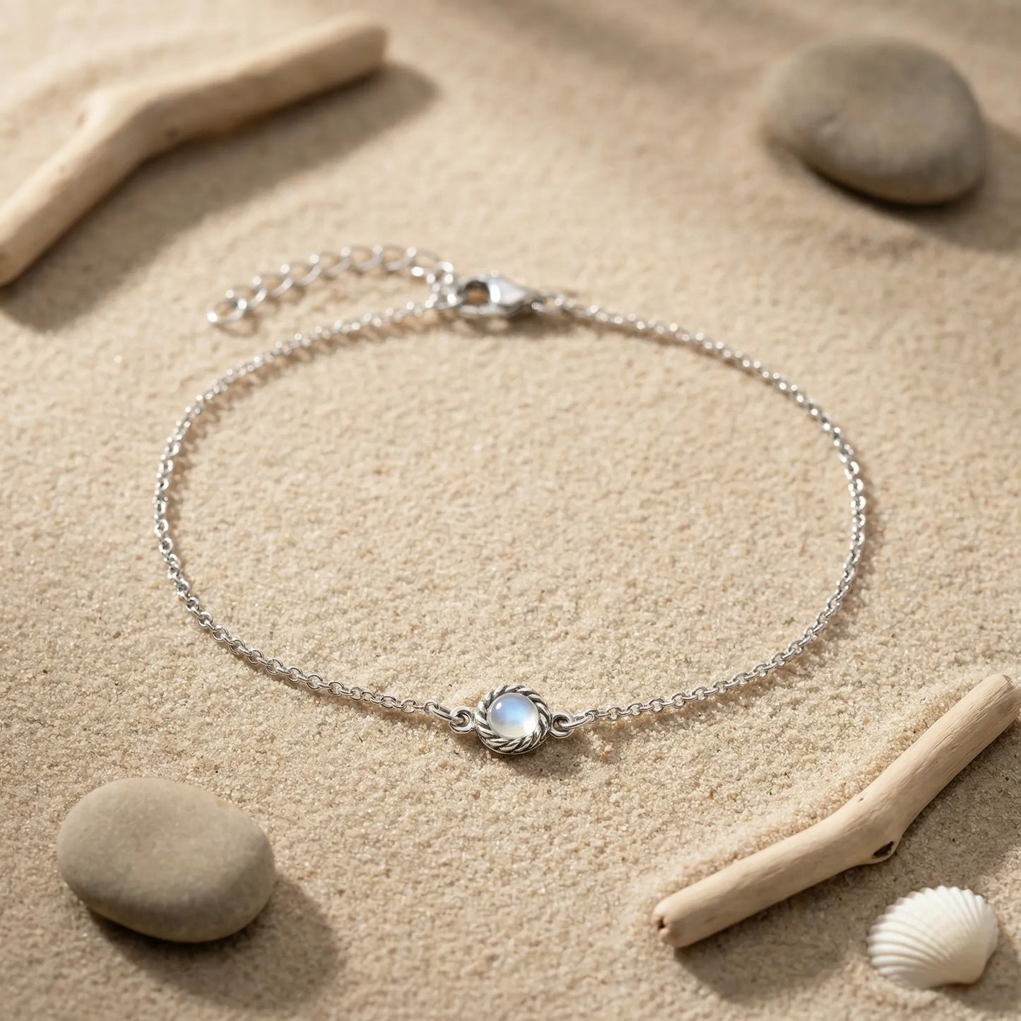 Bracelet agate aqua ajustable en argent rhodié 925 - zoom