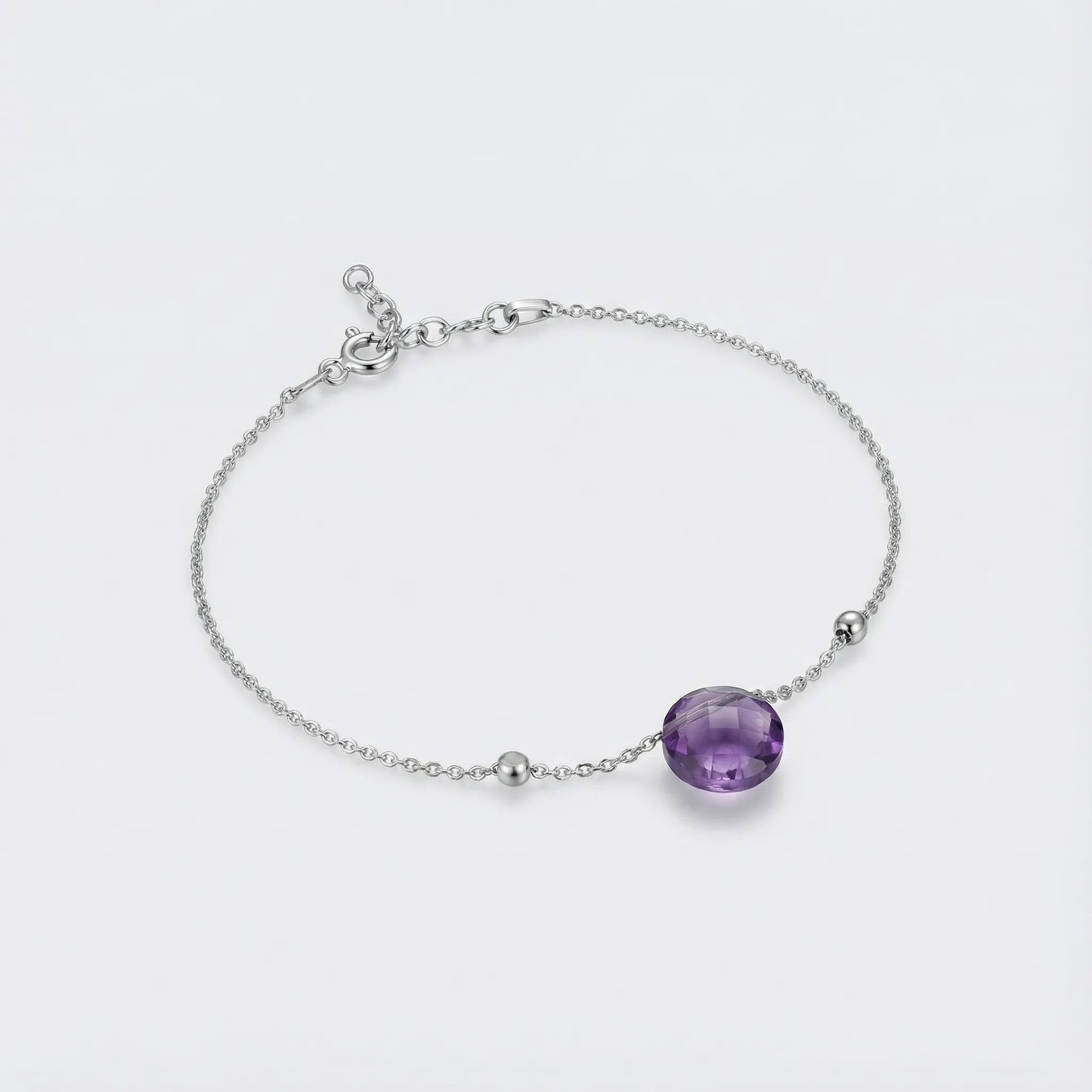Bracelet améthyste violette en argent rhodié 925