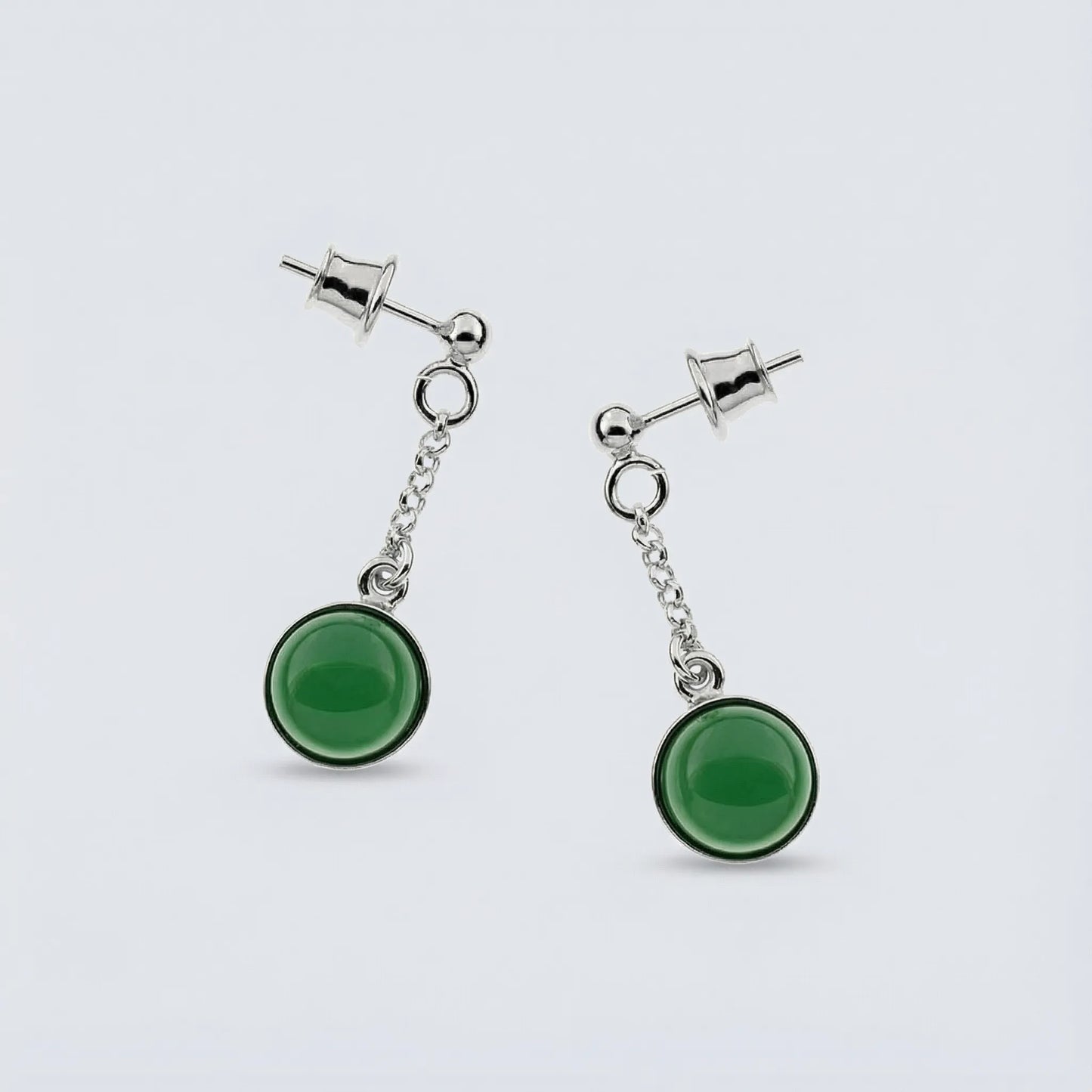 Boucles d'oreilles pendantes ronde agate verte en argent rhodié 925