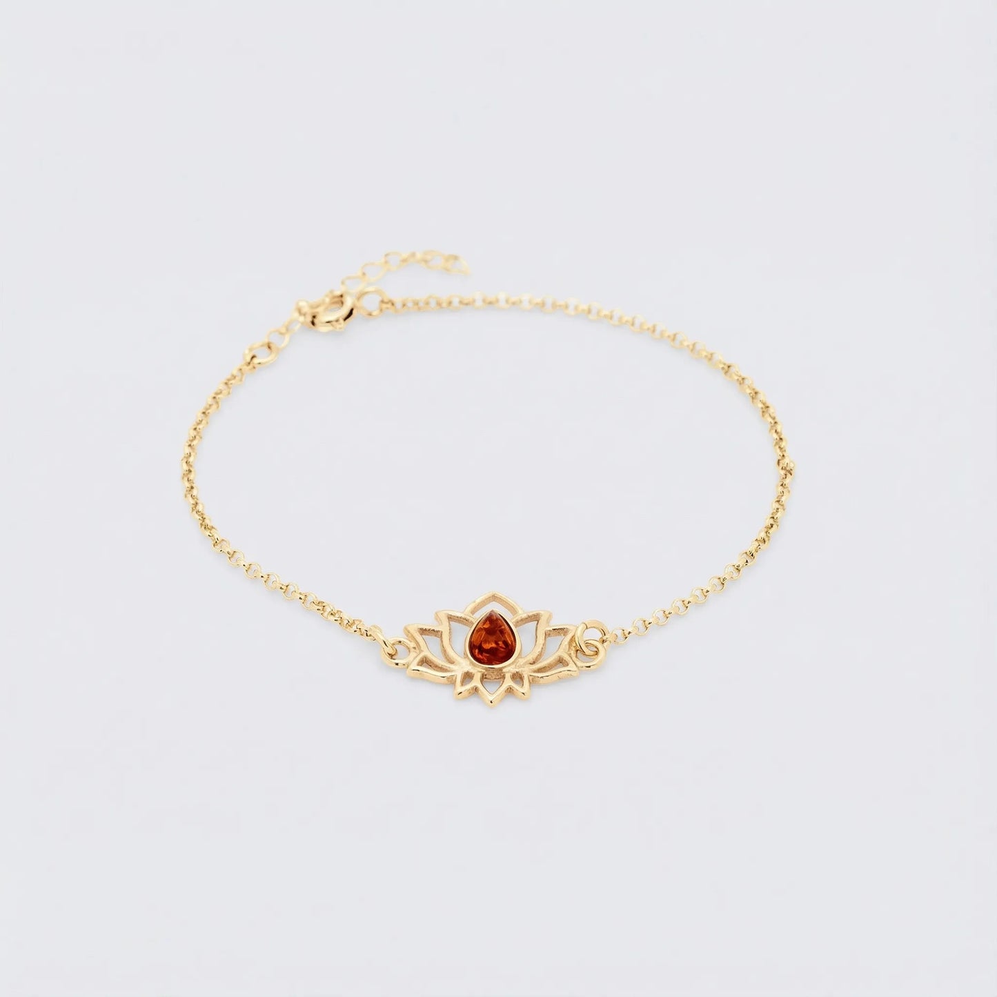 Bracelet lotus ambre cognac en argent doré 925