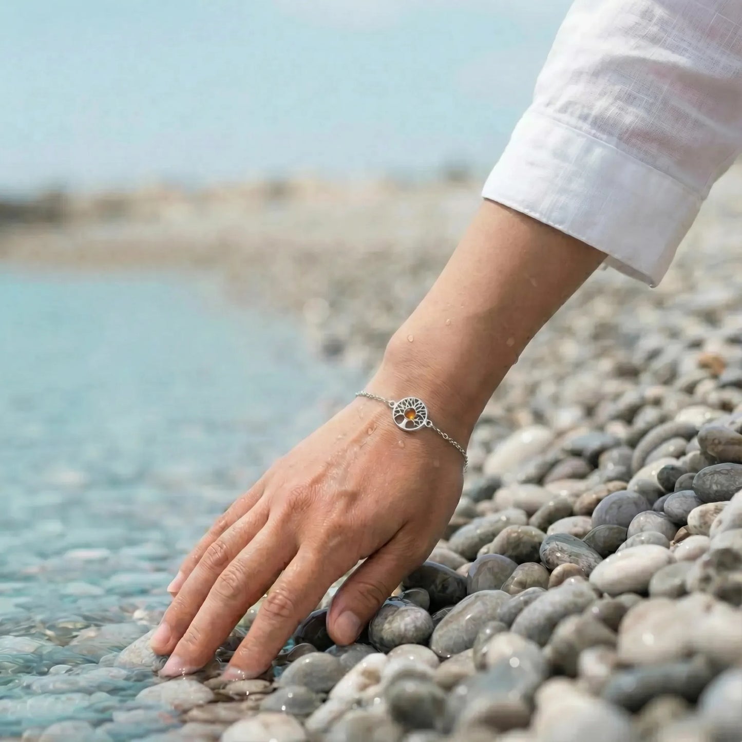 Ambre Cognac bracelet Argent rhodié 925
