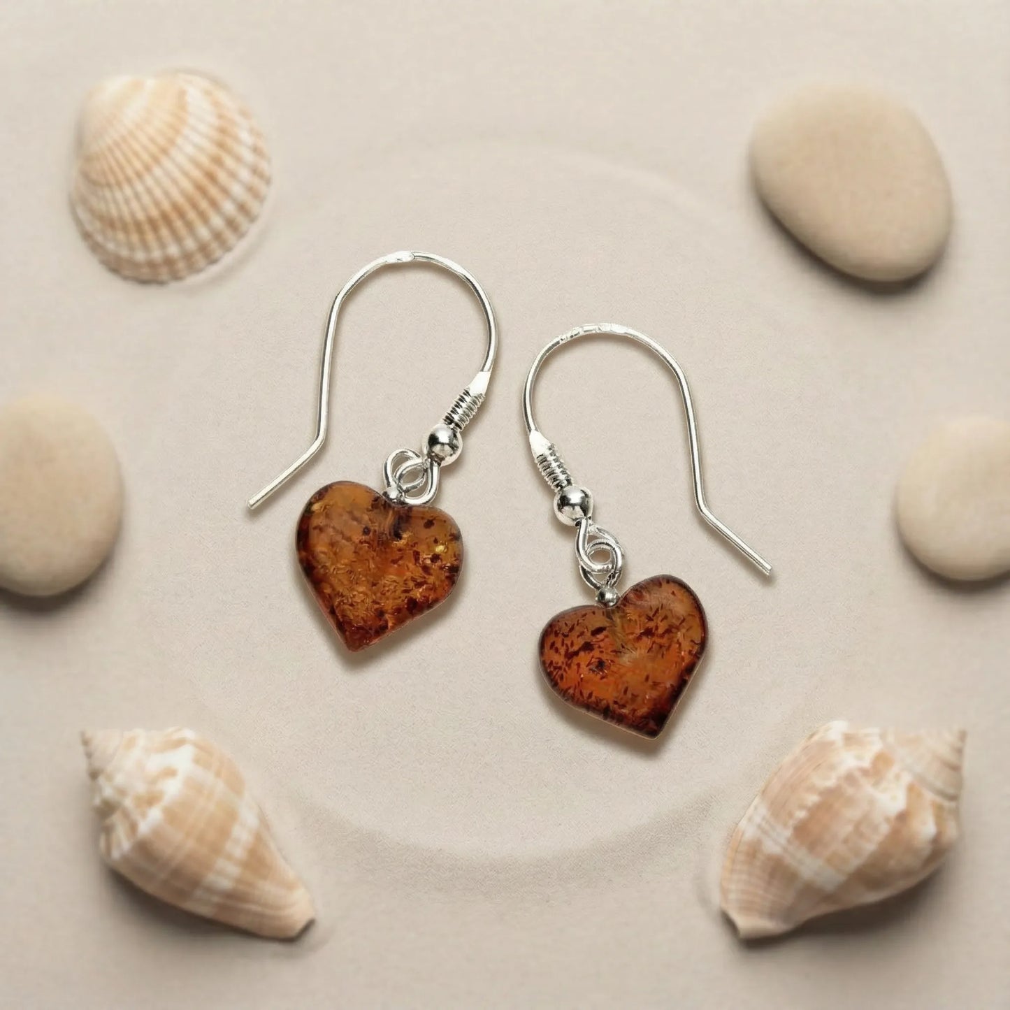 Boucles d'oreilles cœur ambre cognac argent rhodié 925 SK1R - zoom