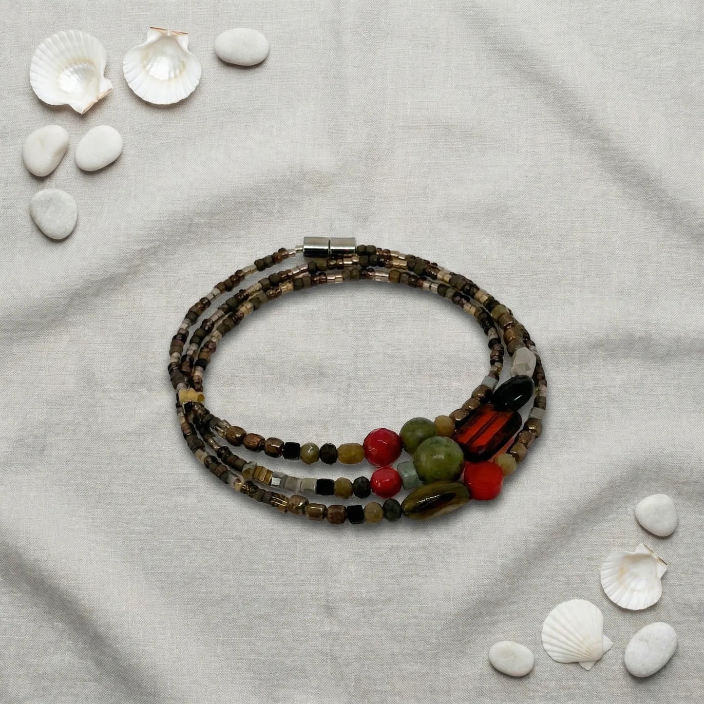 SAO LUIS - Bracelet femme 3 rangs jade rouge - zoom