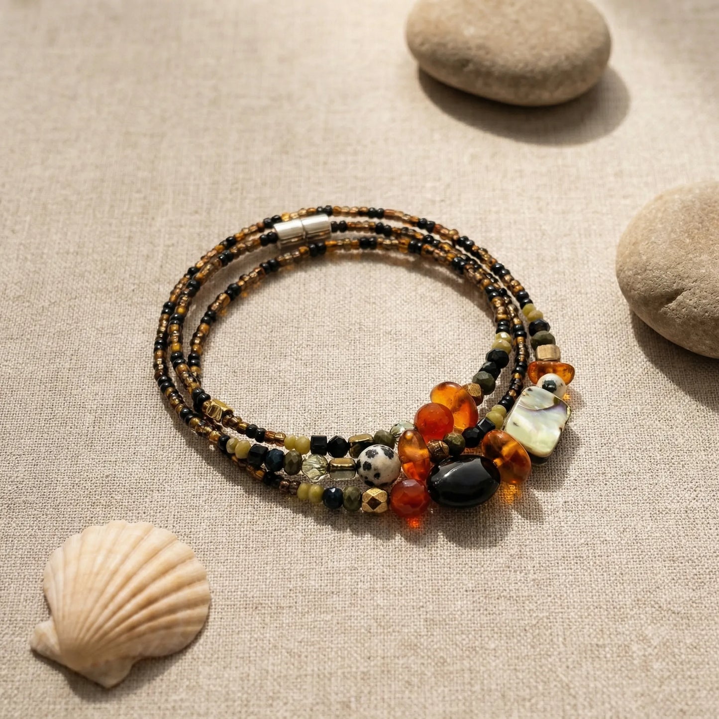 SAO PAULO - Bracelet femme 3 rangs ambre - zoom