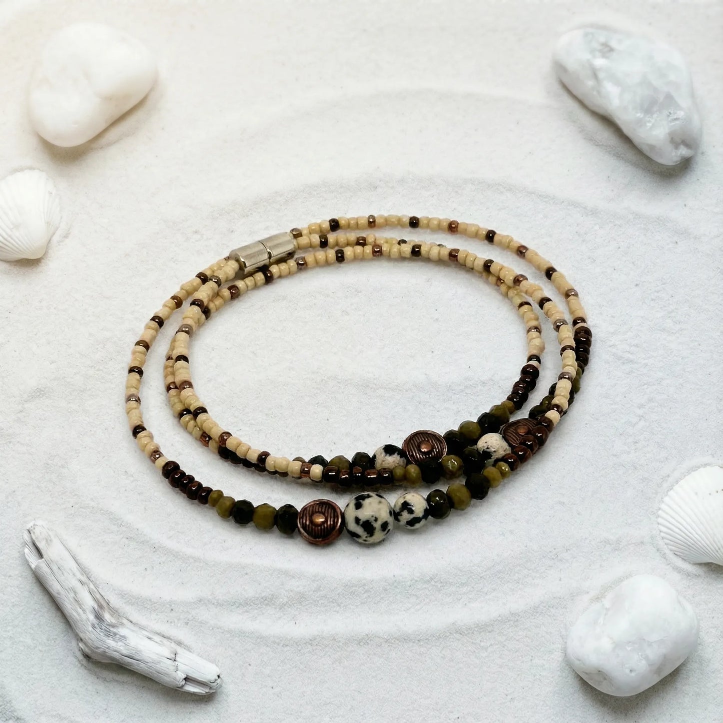 SALTA - Bracelet femme 3 rangs jaspe dalmatien - zoom