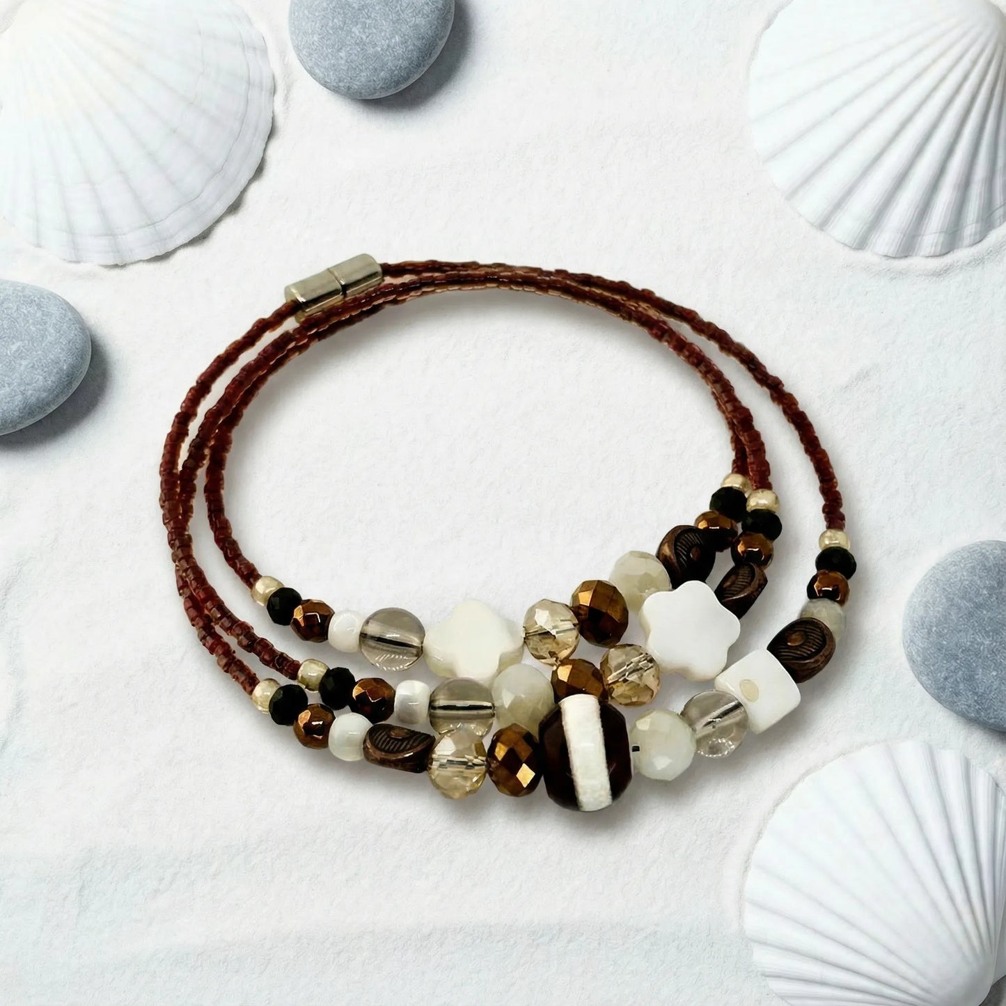 ROSARIO - Bracelet femme 3 rangs nacre étoile - zoom