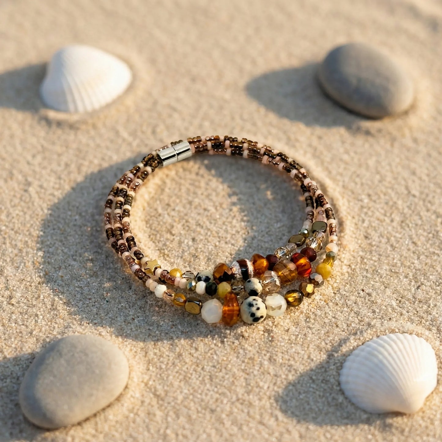 MANAUS - Bracelet femme 3 rangs ambre - zoom