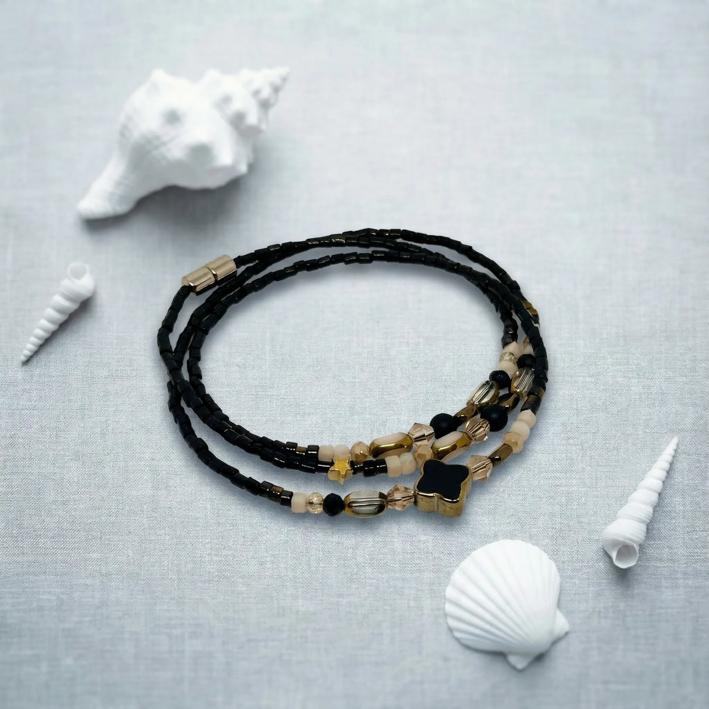 JAKARTA - Bracelet femme 3 rangs onyx noir - zoom