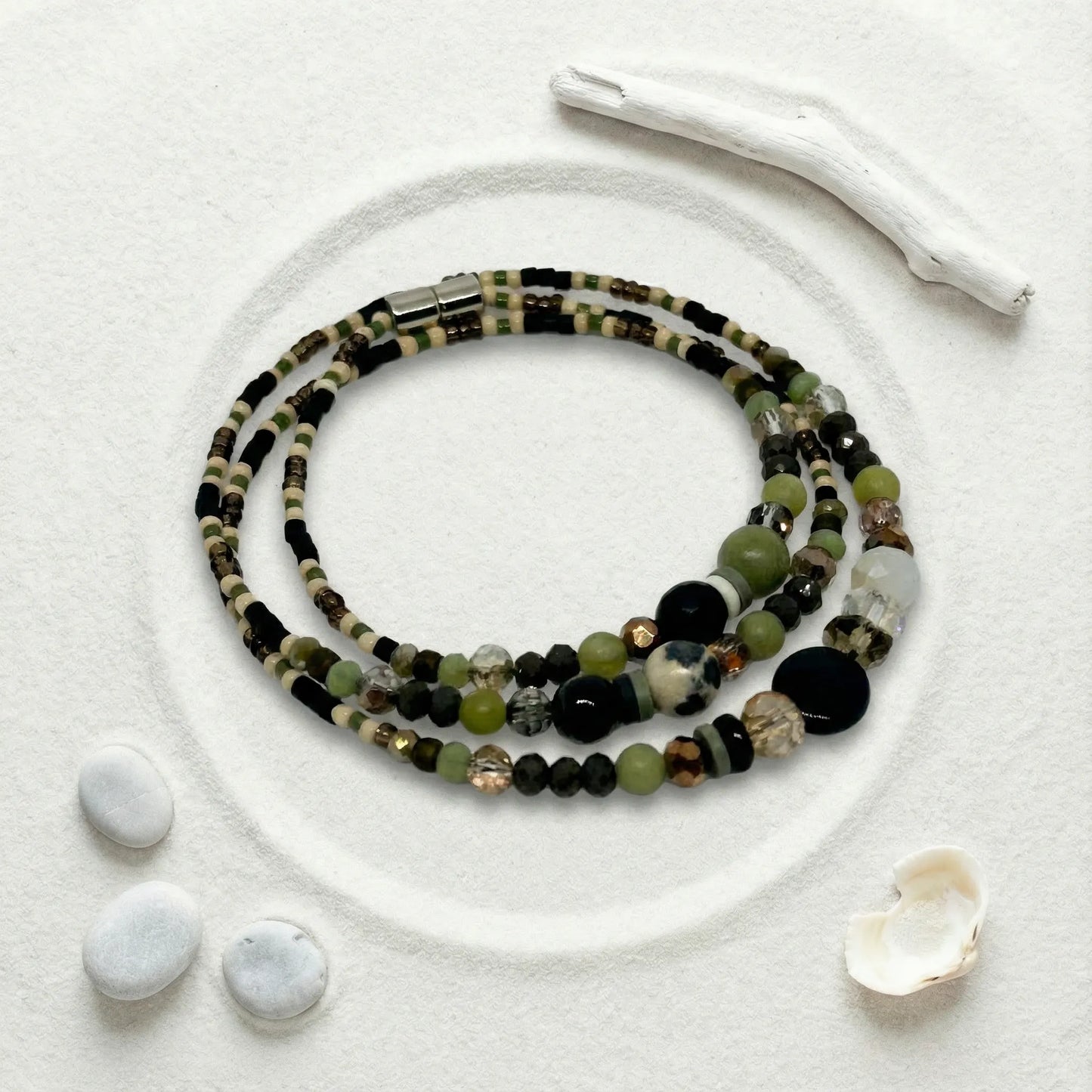 TOKYO - Bracelet femme 3 rangs jade vert - zoom