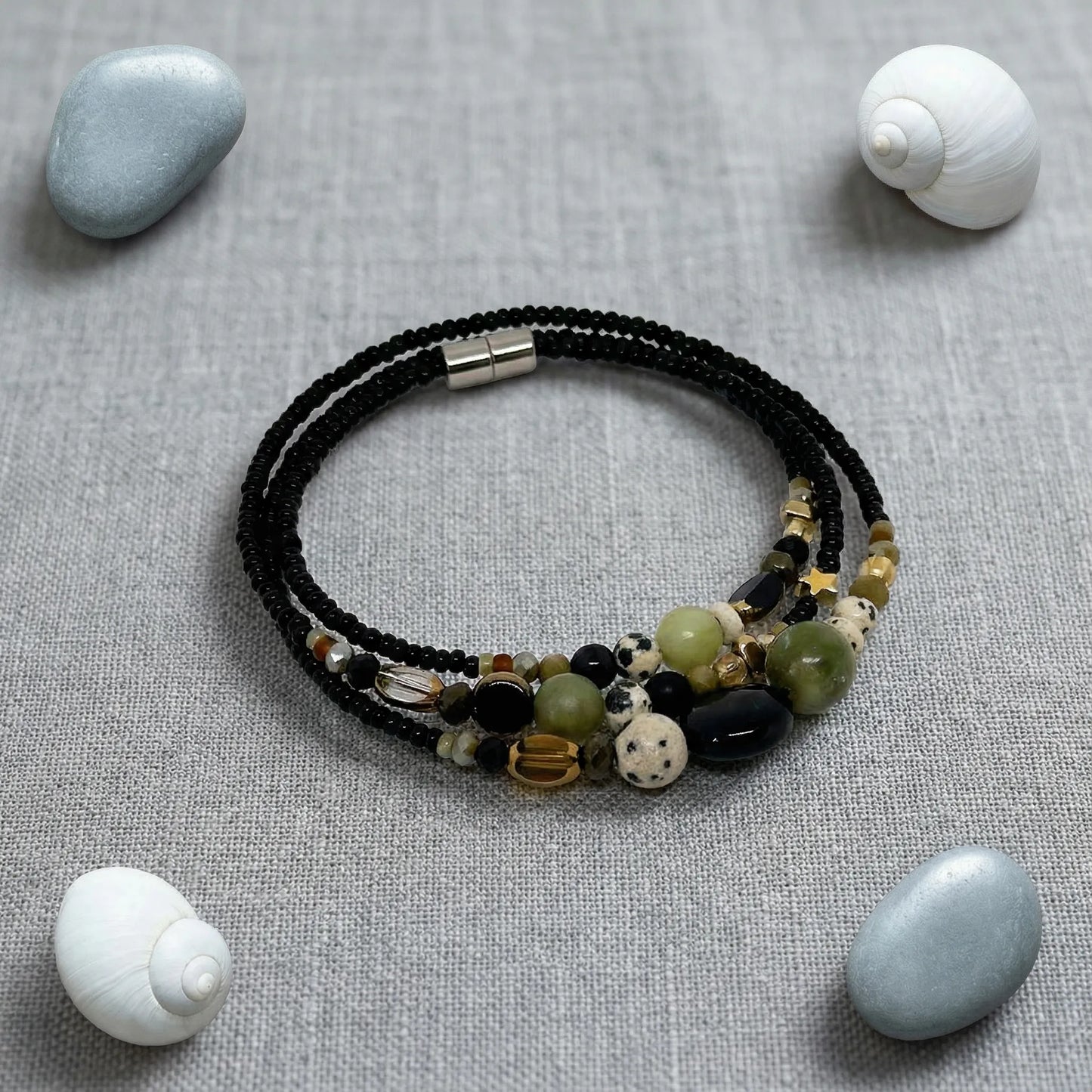 OSAKA - Bracelet femme 3 rangs jade vert - zoom