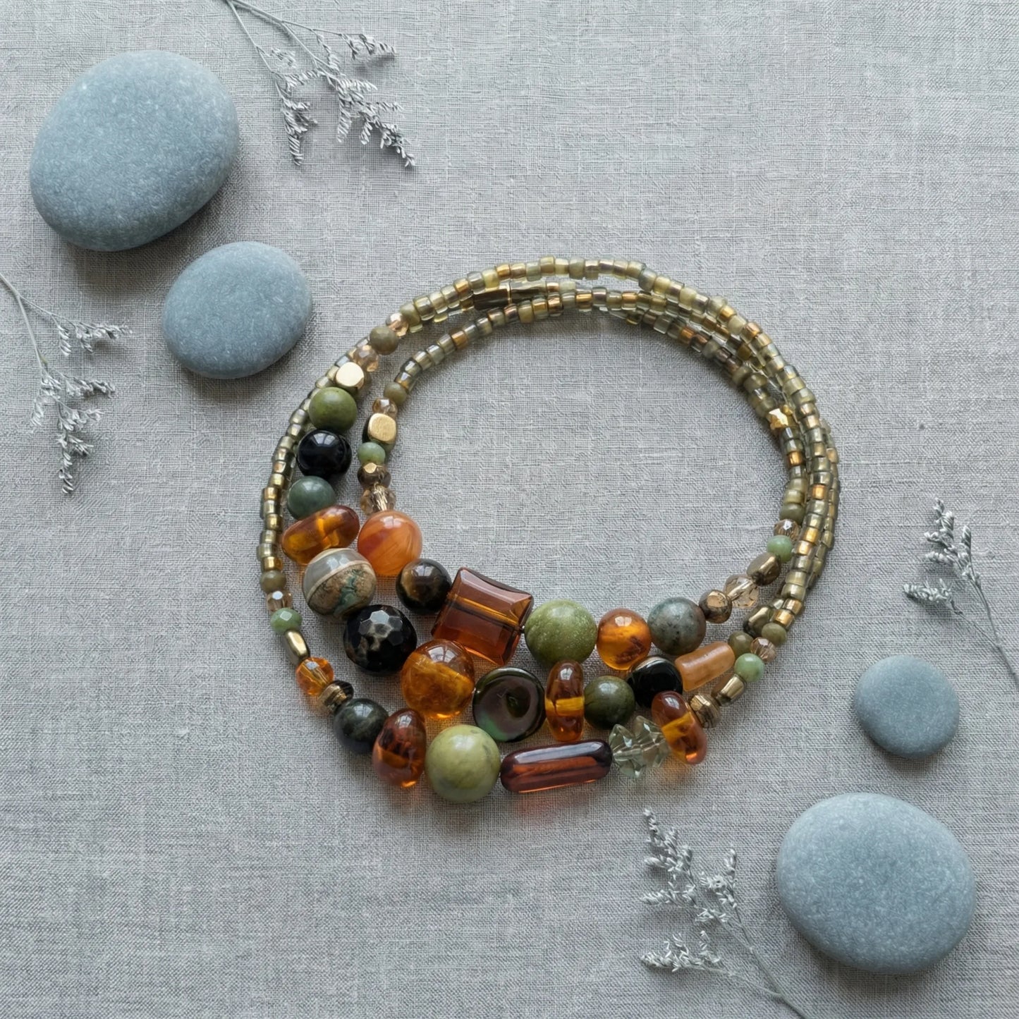 KOBE - Bracelet femme 3 rangs ambre - zoom