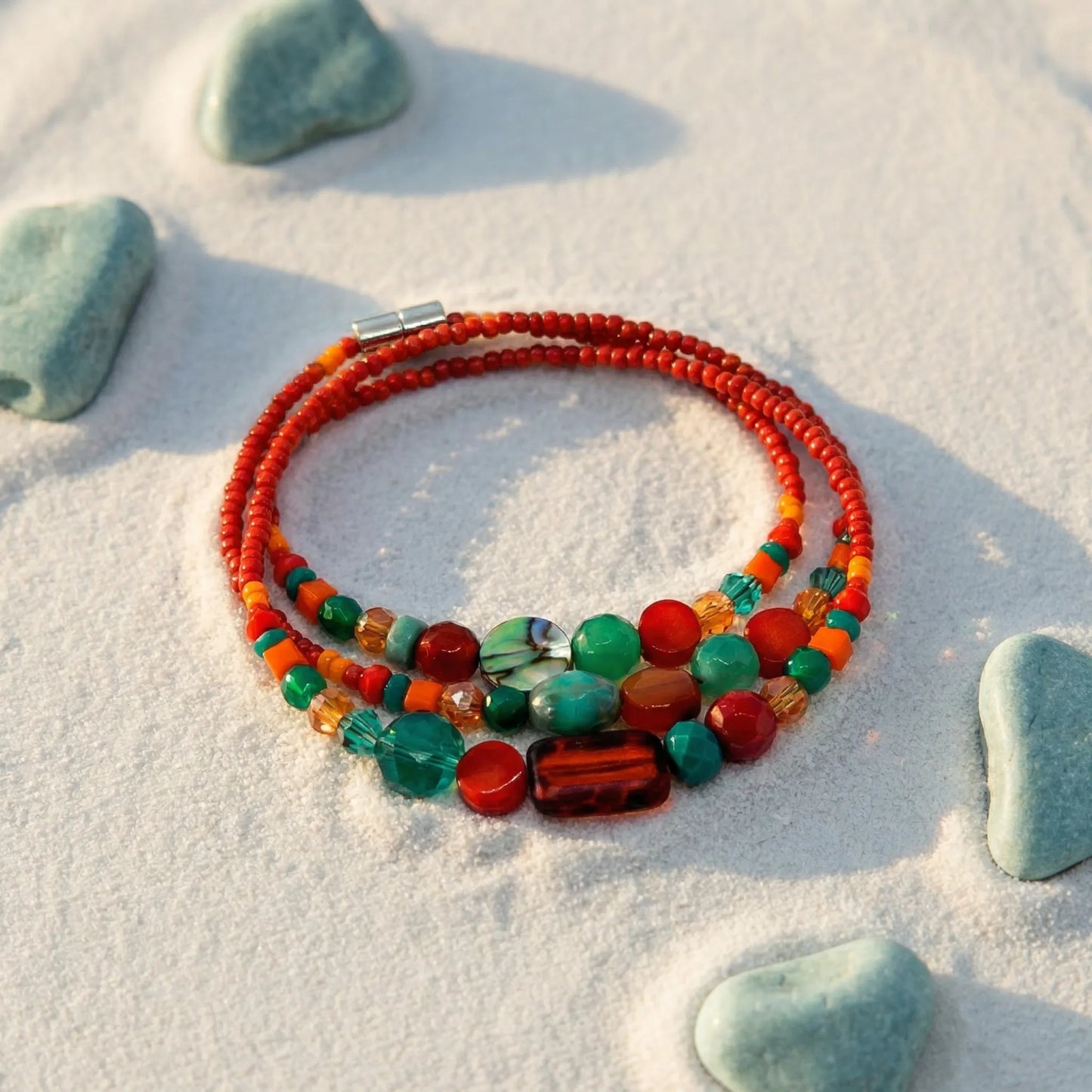 BRAZZAVILLE - Bracelet femme 3 rangs cornaline - zoom