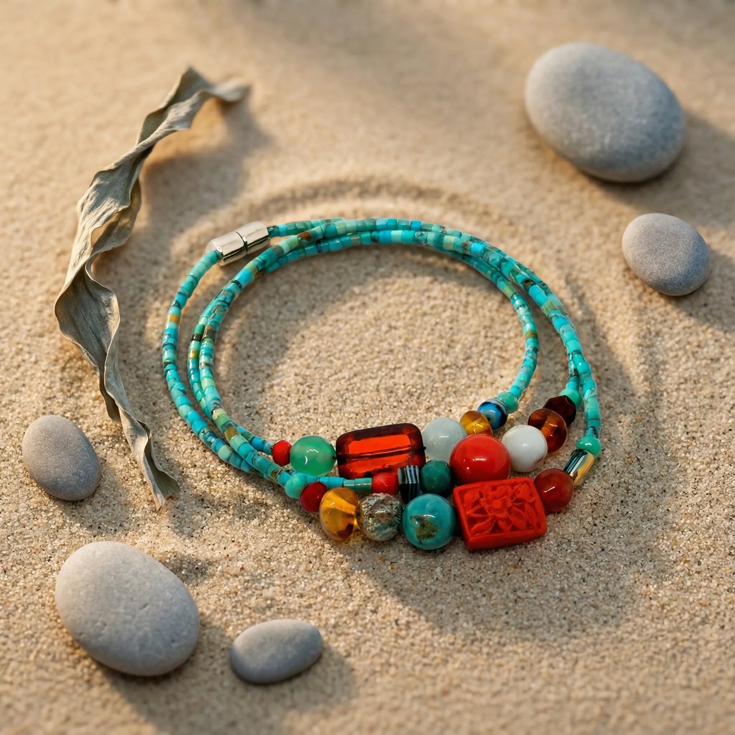 DAKAR - Bracelet femme 3 rangs jaspe rouge - zoom