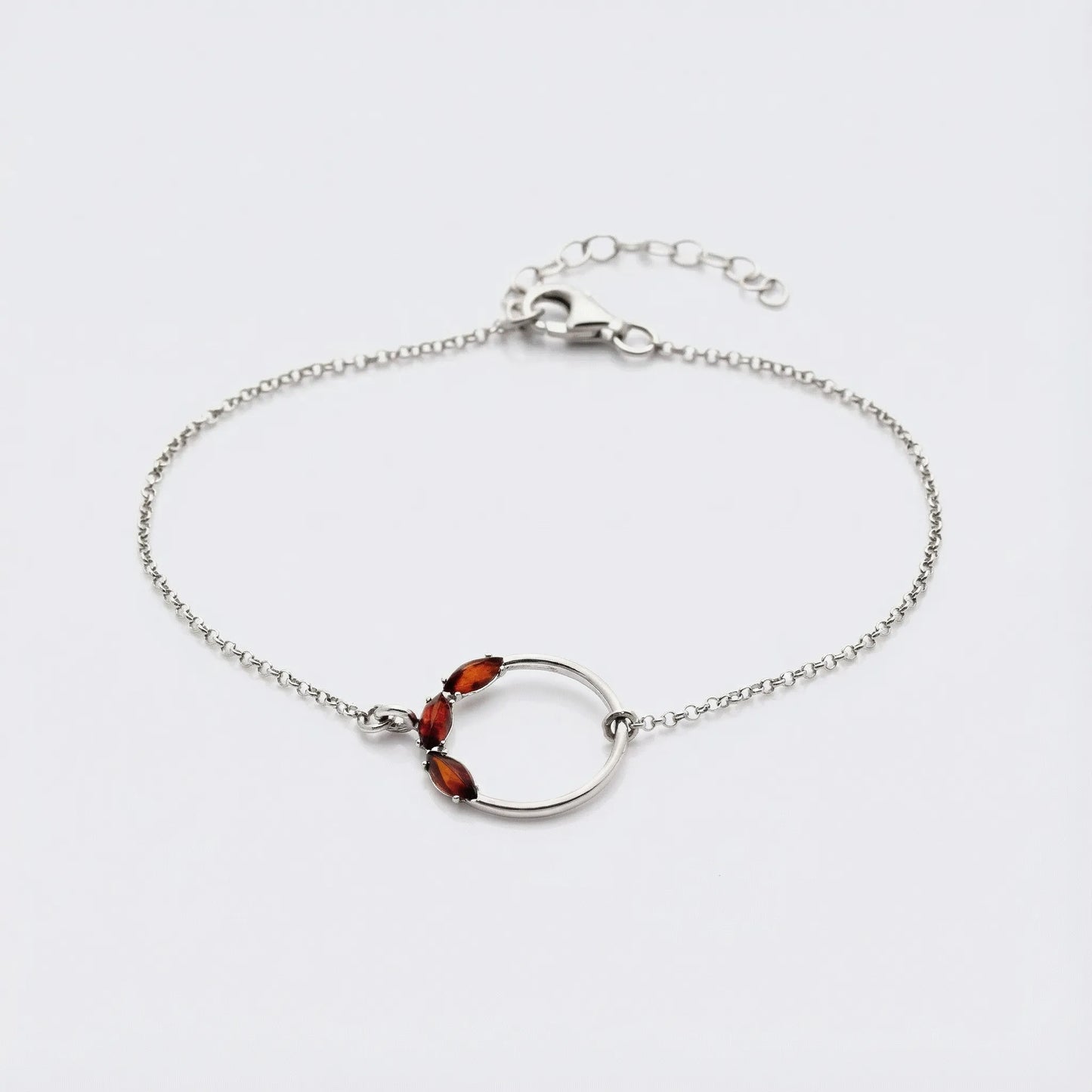 Bracelet ronde avec ambre cognac navette en argent rhodié 925