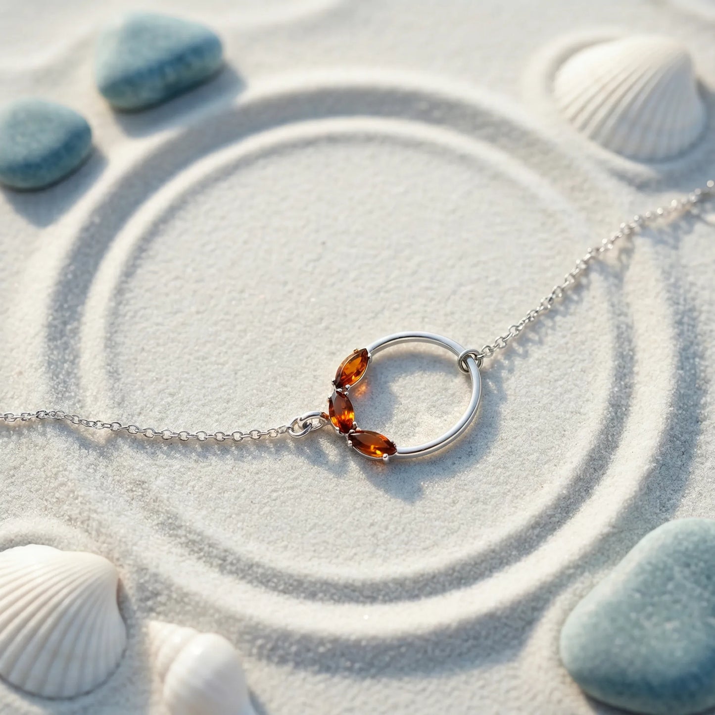 Bracelet ambre cognac navette 16 cm argent rhodié 925 - zoom