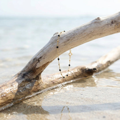 Bracelet spinelle noir ajustable en argent doré 925 - zoom