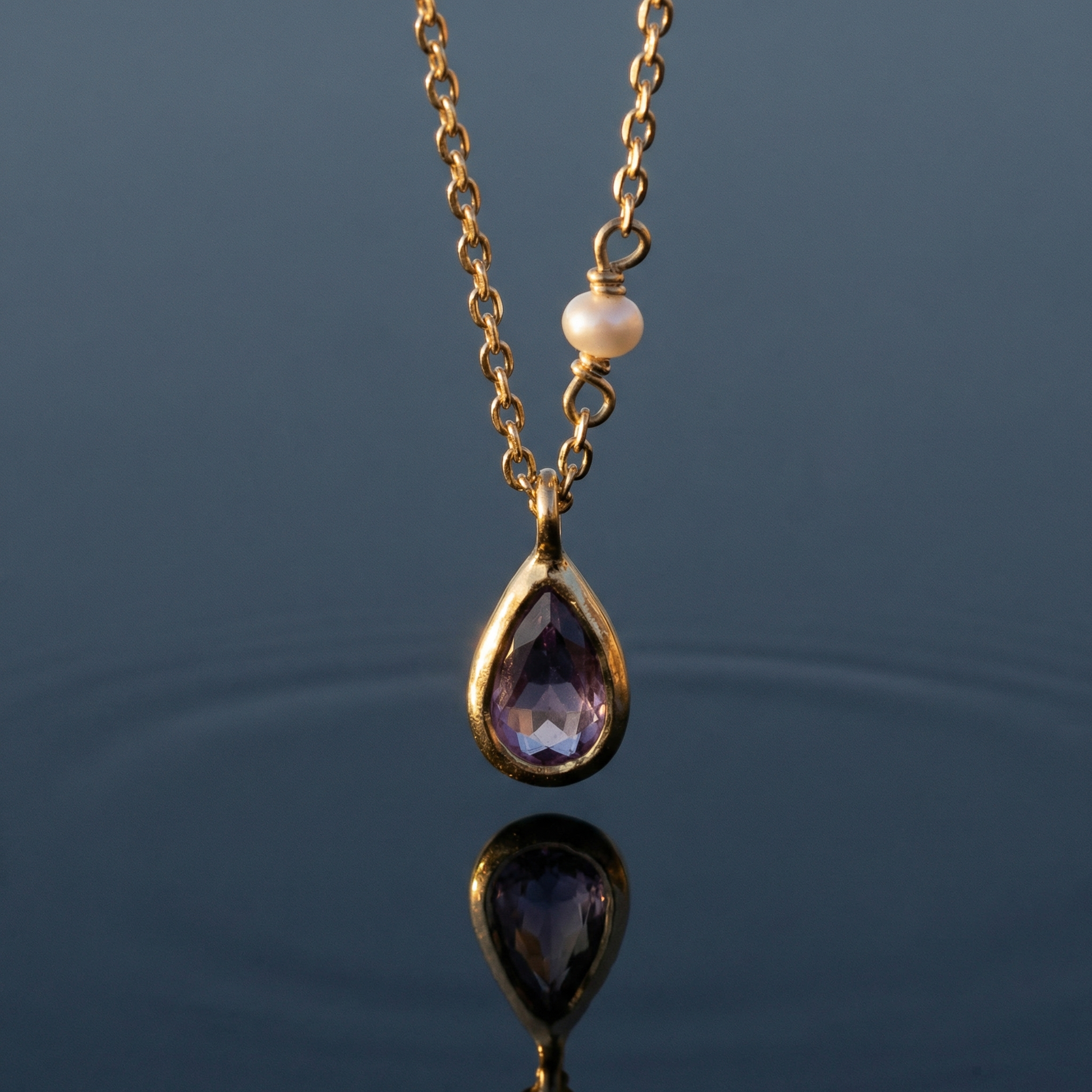 Collier améthyste goutte en argent doré 925 - zoom