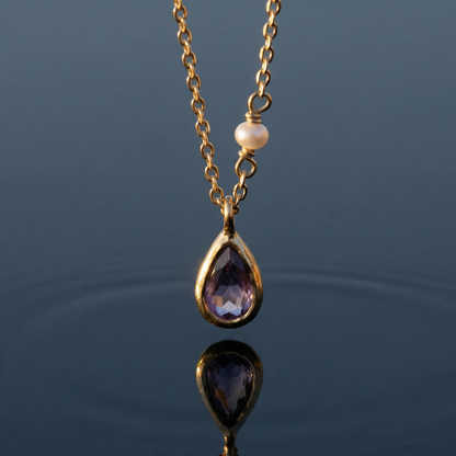 Collier améthyste goutte en argent doré 925 - zoom