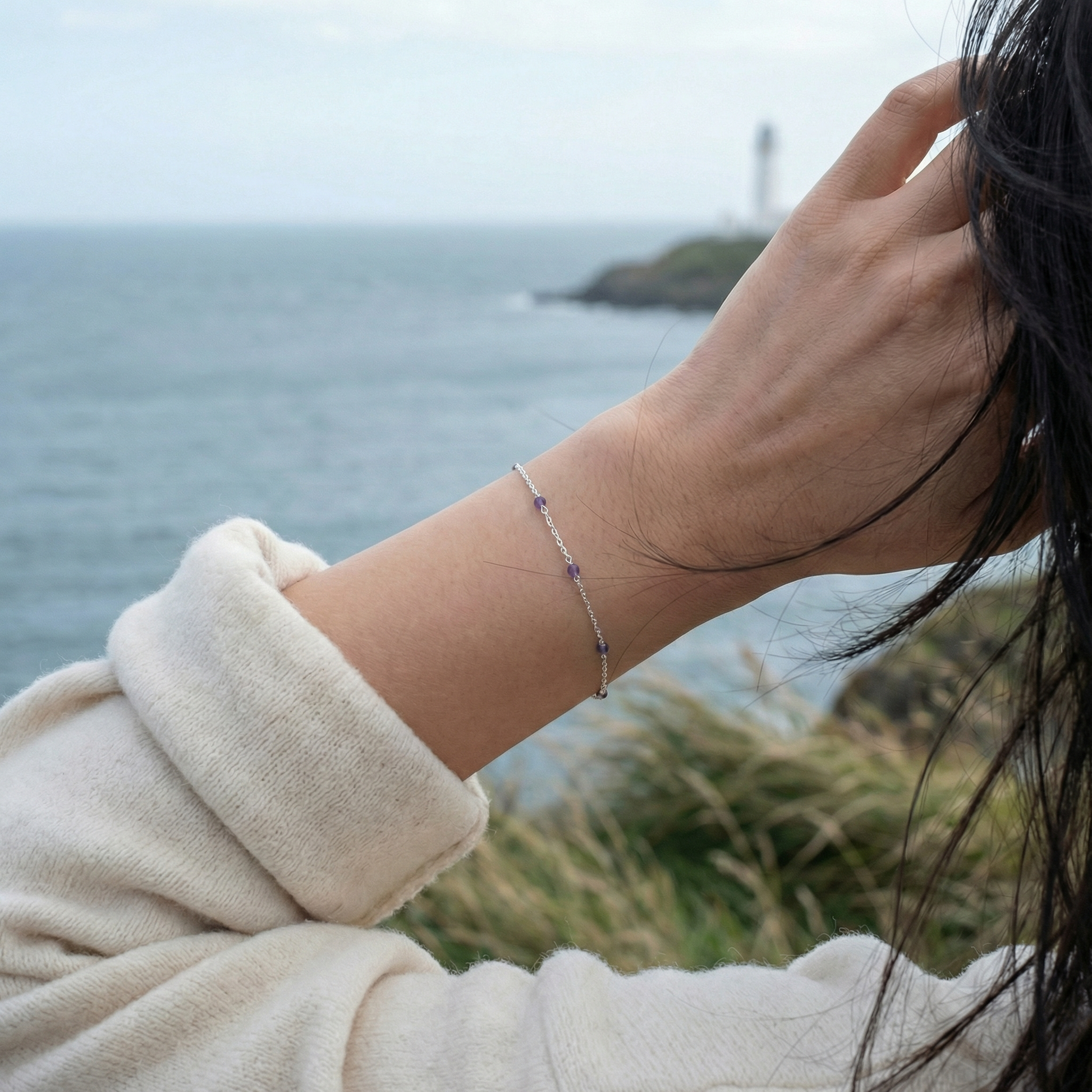 Bracelet iolite bleue ajustable en argent rhodié 925 - porte