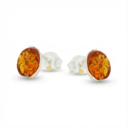 Boucles d'oreilles ambre cognac ovale argent rhodié 925