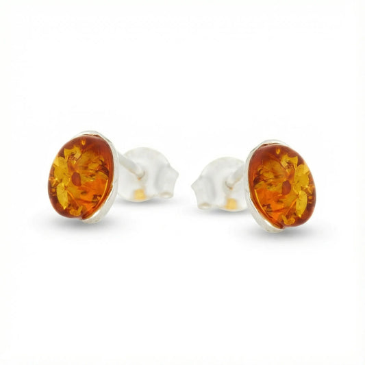 Boucles d'oreilles ambre cognac ovale argent rhodié 925