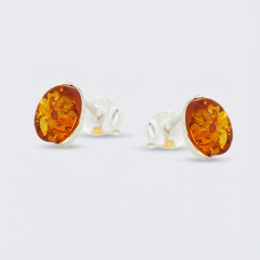 Boucles d'oreilles ambre cognac naturel en argent rhodié 925