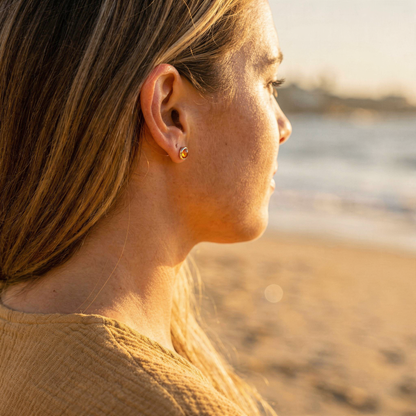 Boucles d'oreilles ambre cognac ovale argent rhodié 925 - vue detail