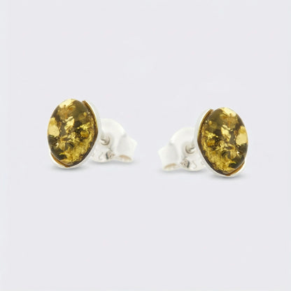 Boucles d'oreilles ambre vert naturel en argent rhodié 925