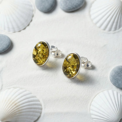 Boucles d'oreilles ambre vert ovale argent rhodié 925 - zoom