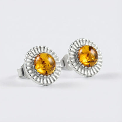 Boucles d'oreilles soleil ambre cognac argent rhodié 925