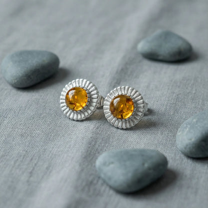 Boucles d'oreilles soleil ambre cognac argent rhodié 925 - zoom