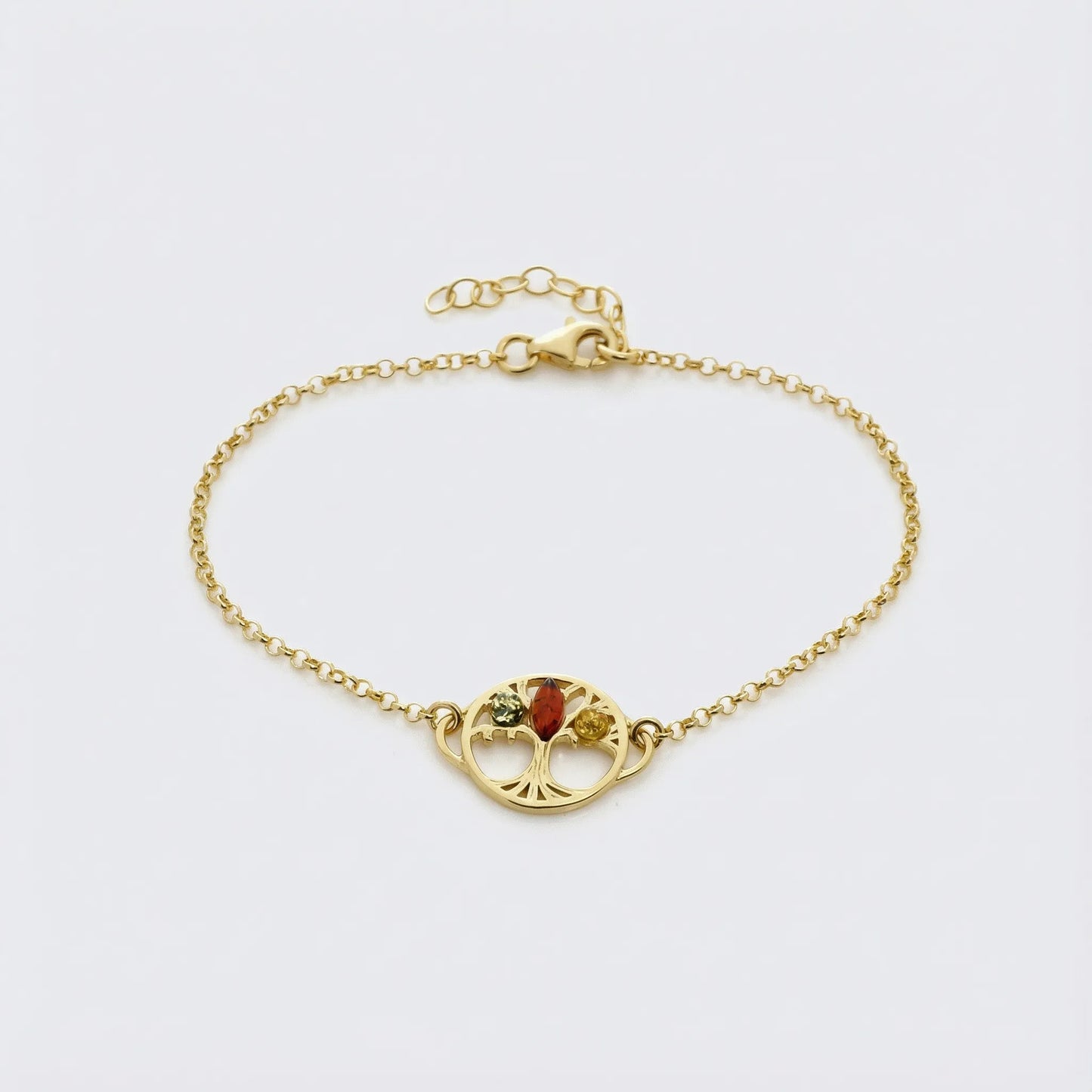 Bracelet arbre de vie ambre multicolore 18 cm argent doré