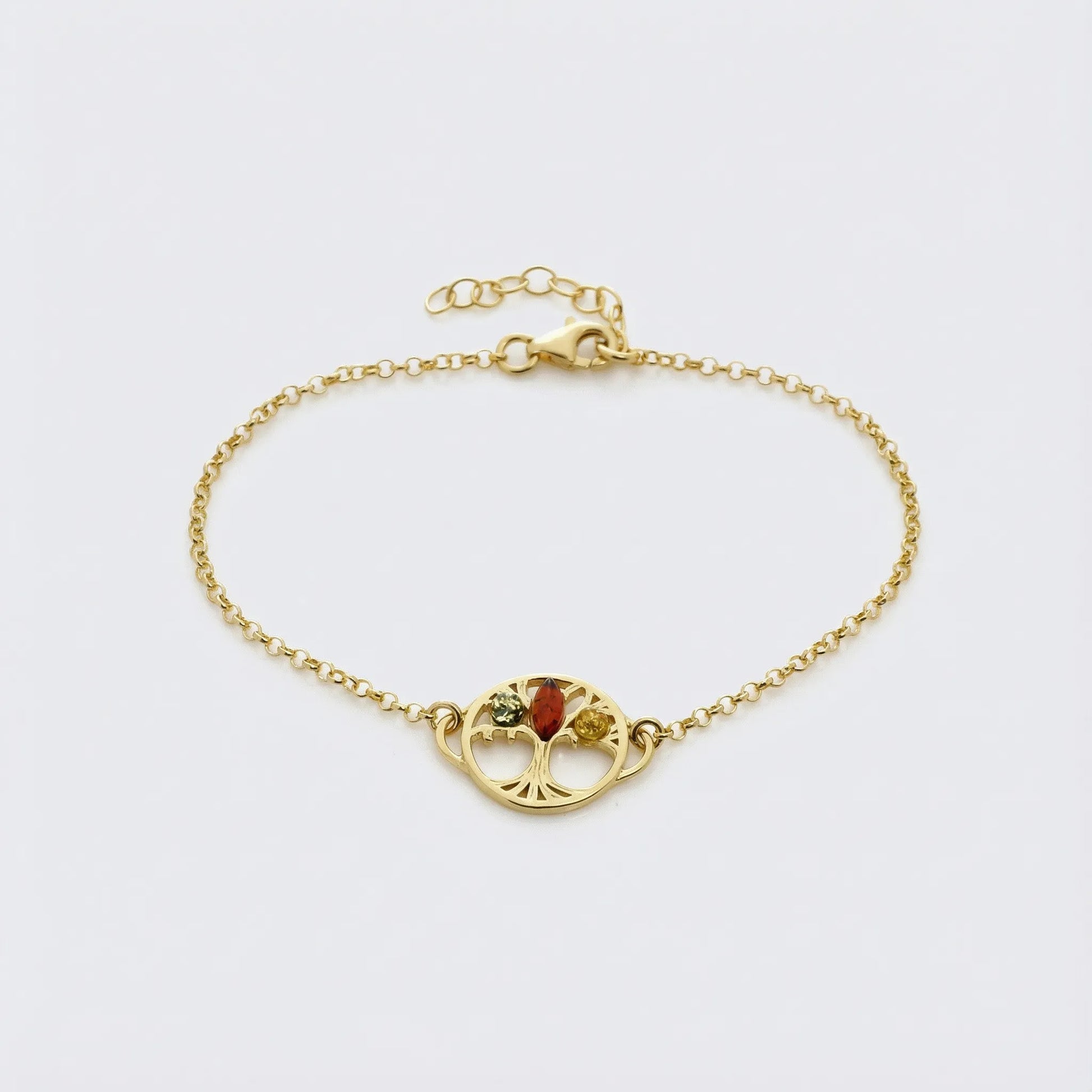 Bracelet arbre de vie ambre multicolore 18 cm argent doré