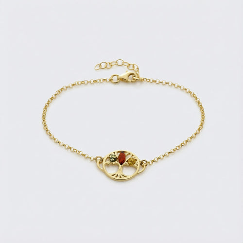 Bracelet arbre de vie ambre multicolore 18 cm argent doré