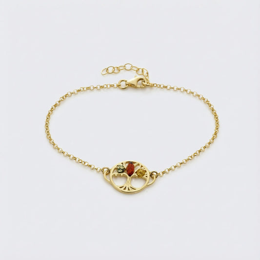 Bracelet arbre de vie ambre multicolore 18 cm argent doré