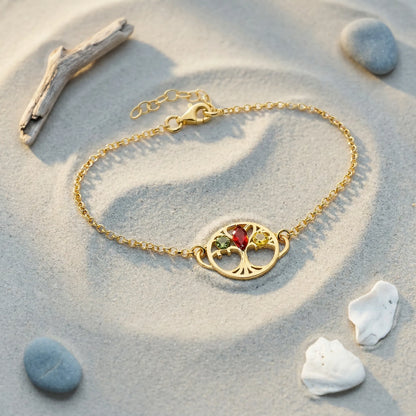 Bracelet arbre de vie ambre multicolore 18 cm argent doré - zoom