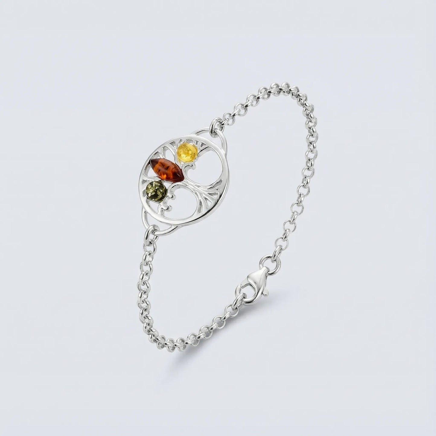 Bracelet arbre de vie ambre multicolore en argent rhodié 925