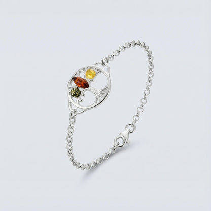 Bracelet arbre de vie ambre multicolore en argent rhodié 925