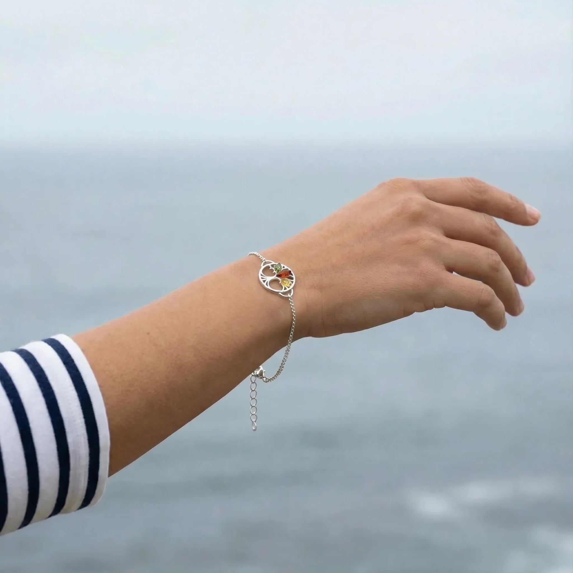 Ambre Multicolore bracelet Argent rhodié 925