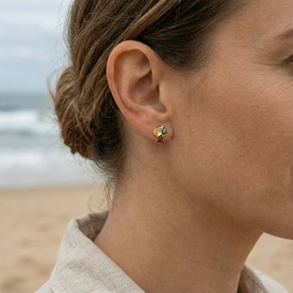 Boucles d'oreilles feuille ambre goutte argent rhodié 925 - vue detail