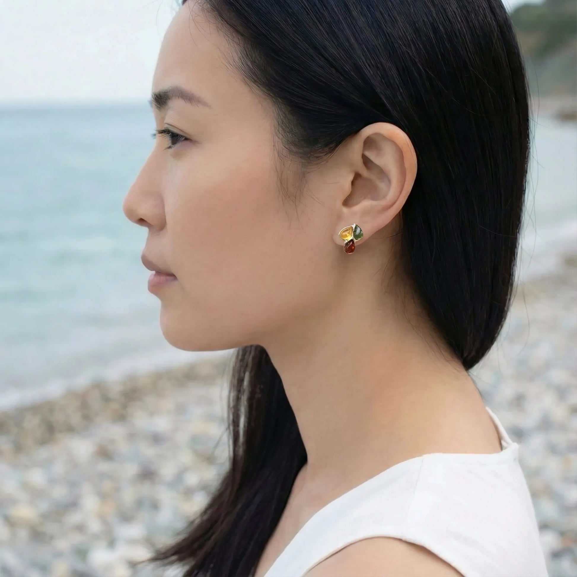 Boucle d'oreille Argent rhodié 925 rhodie Ambre