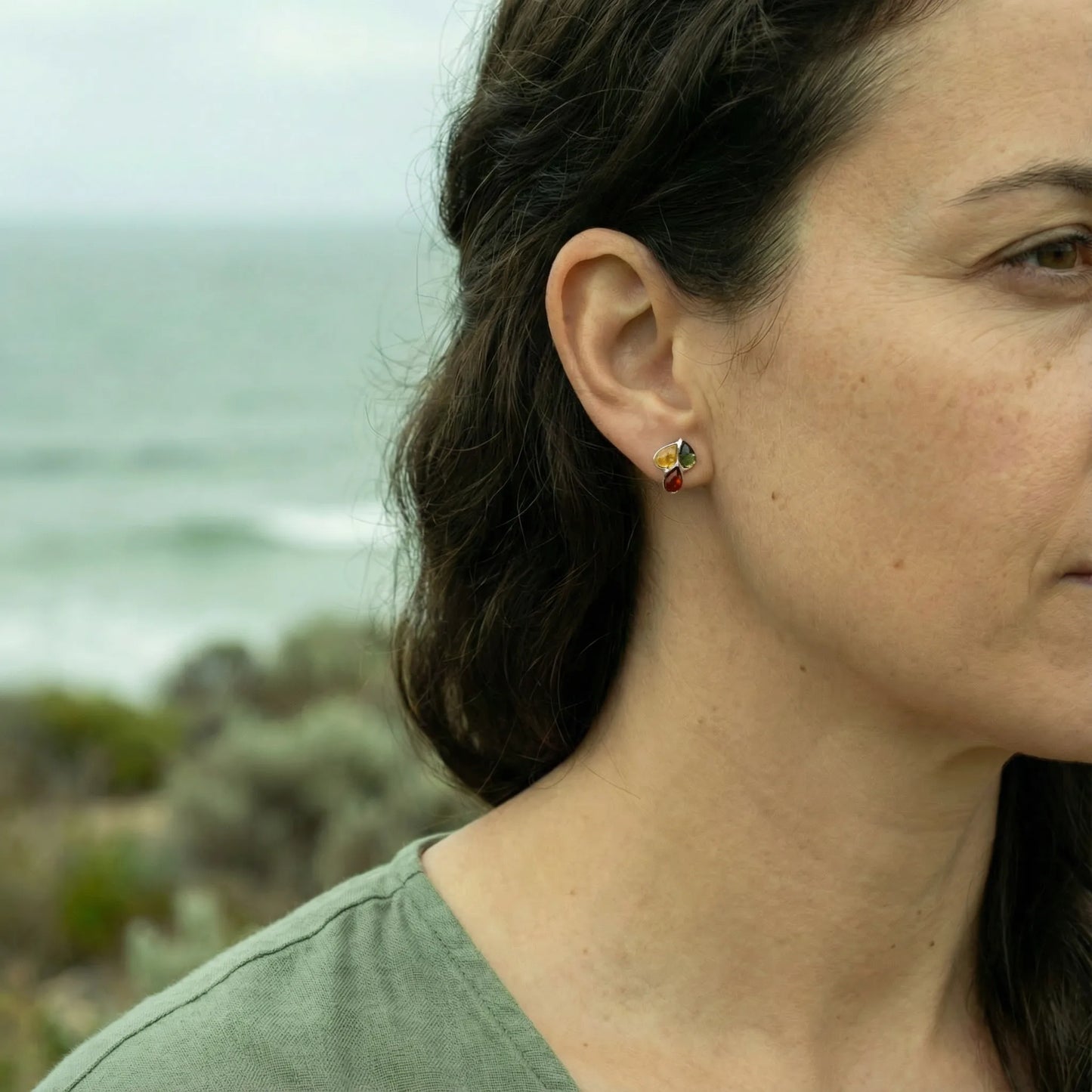 Boucles d'oreilles feuille ambre goutte argent rhodié 925 - porte