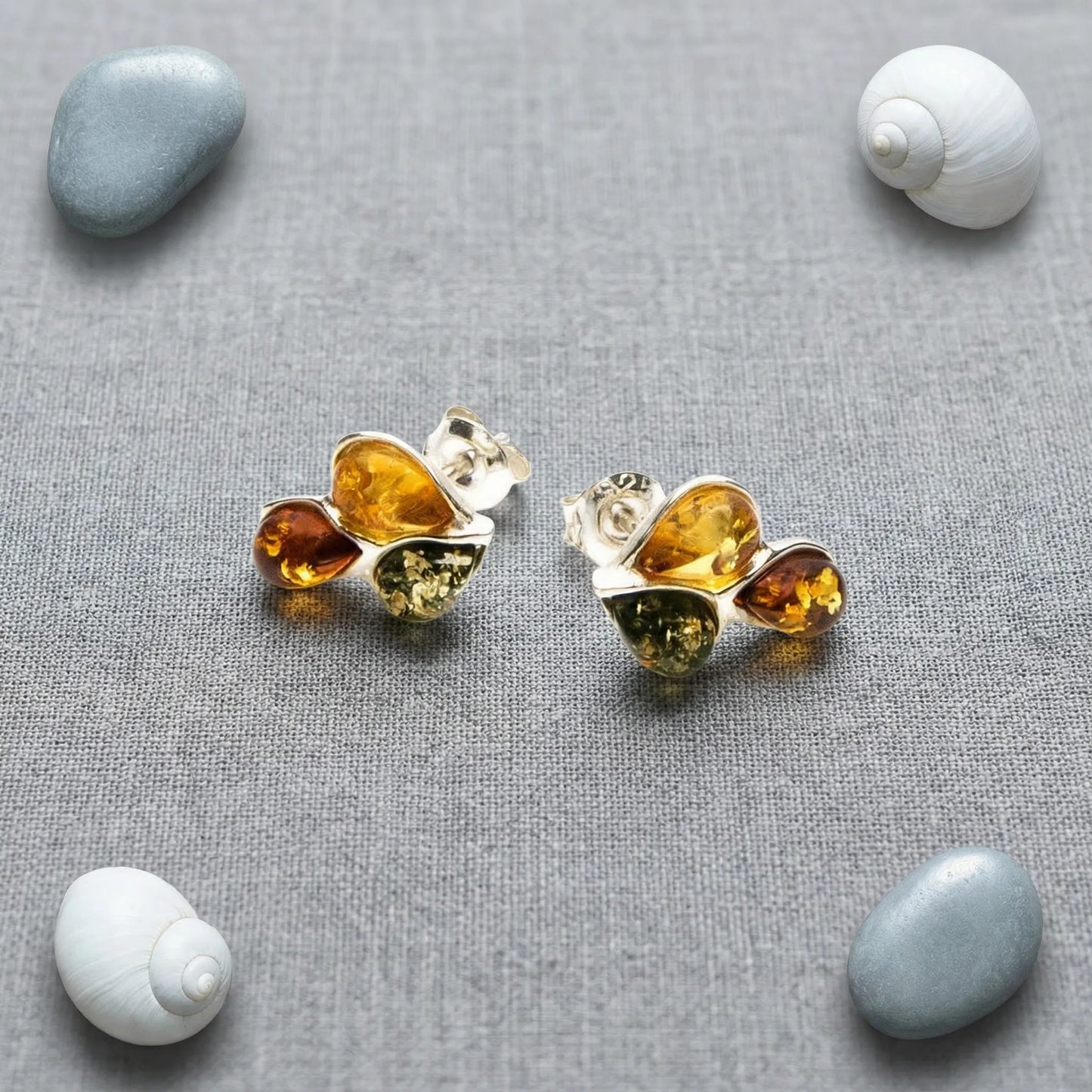 Boucles d'oreilles feuille ambre goutte argent rhodié 925 - zoom