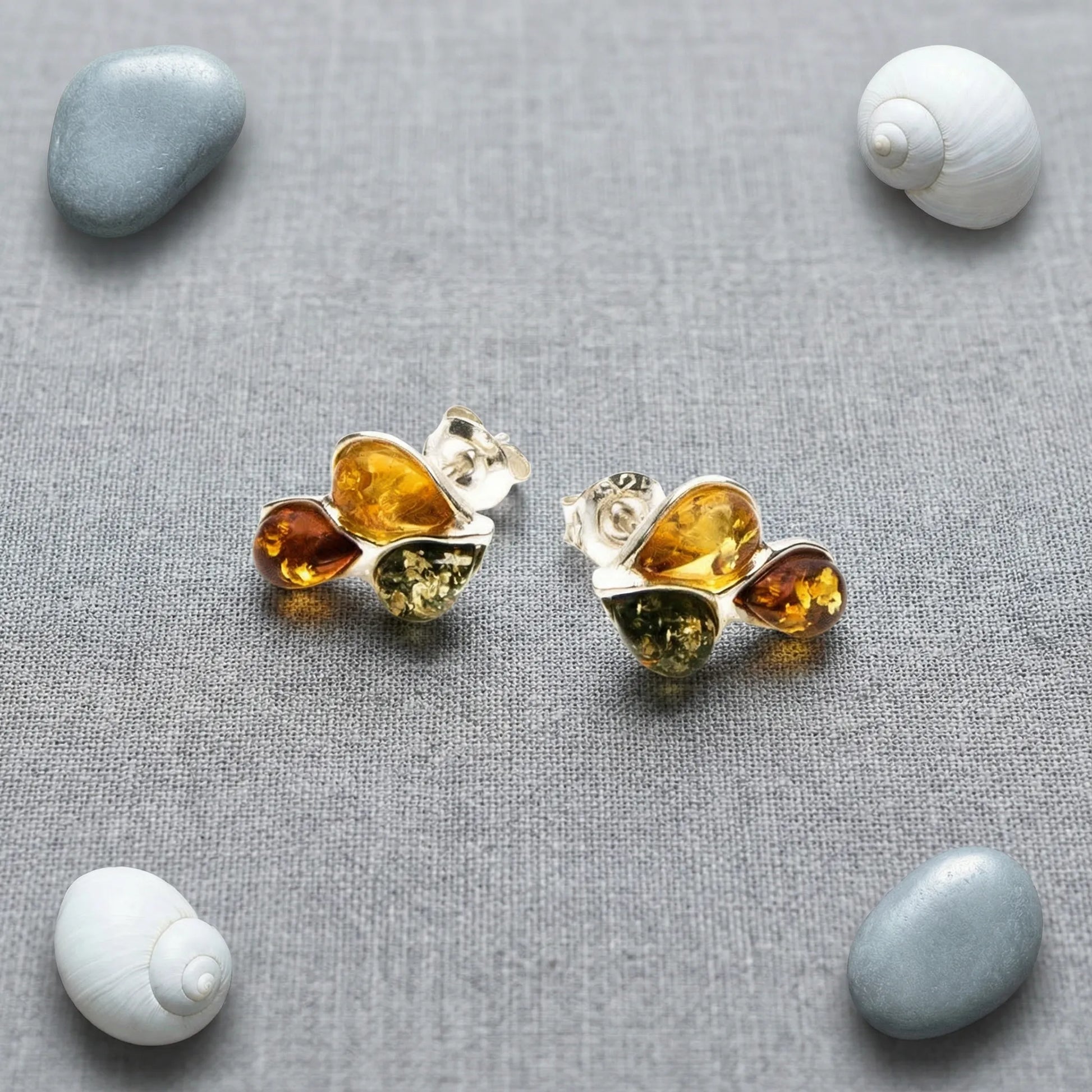 Boucles d'oreilles feuille ambre goutte argent rhodié 925 - zoom